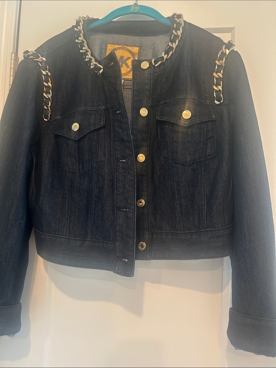 Michael Kors Jackets & Blazers - Michael Kors Dark Denim DesignerJacket with Gold Chain Trim